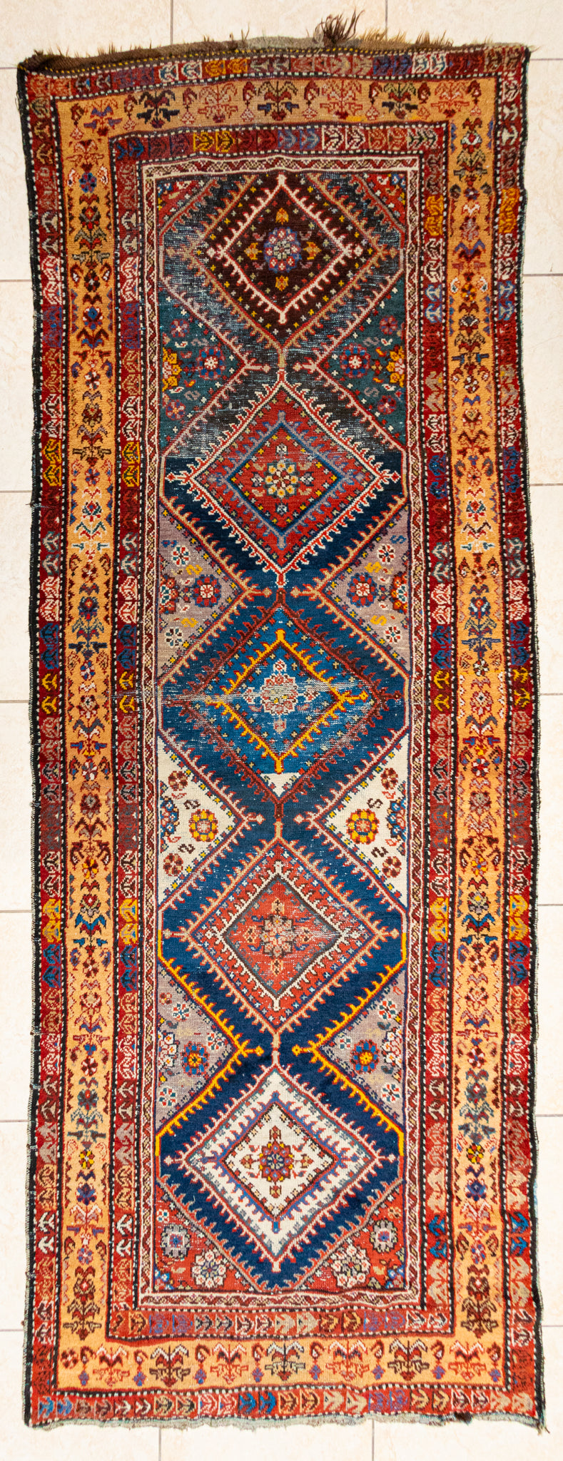 Antique Hand Knotted Wool Kurdish Style Runner