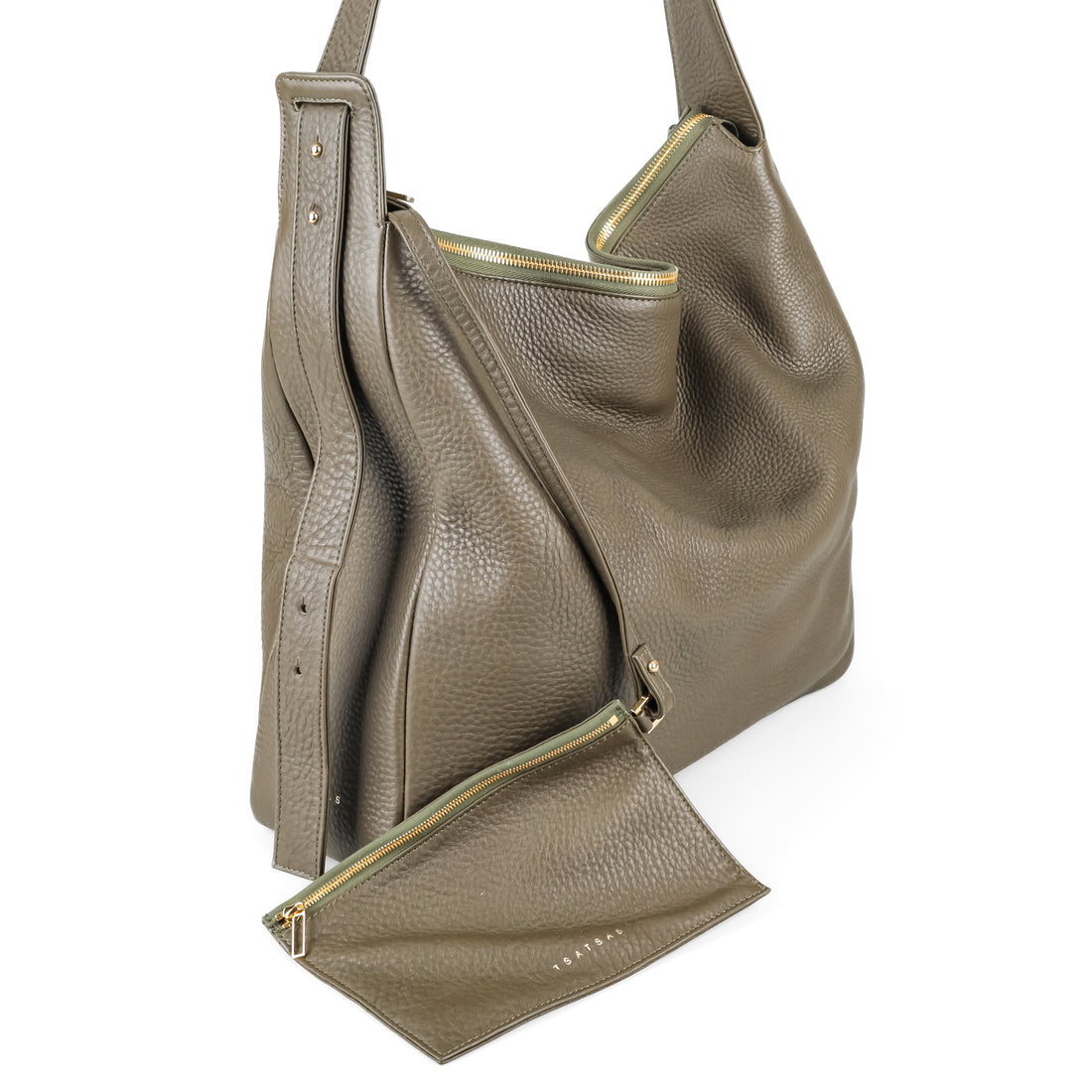 TSATSAS Meral Khaki Green Leather Shoulder Bag