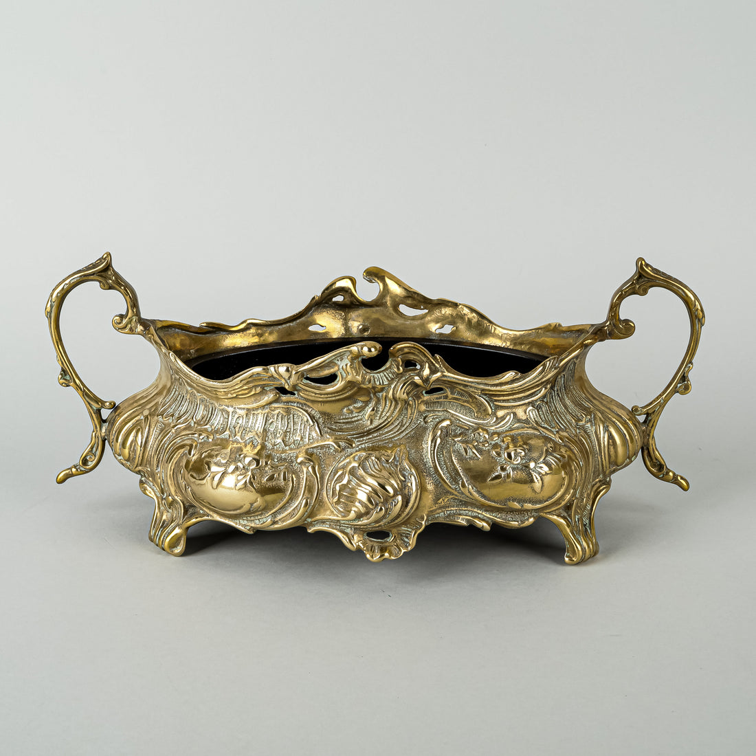 Cast Brass Jardiniere w/Liner Rococo Style