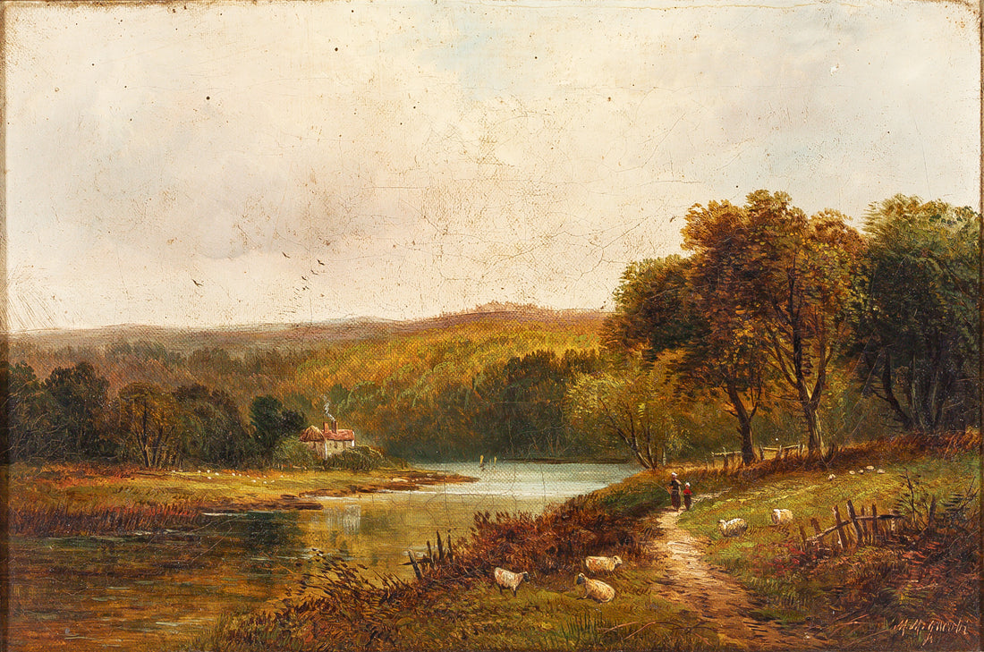 Martin M. Jacobi (British 19th C) Landscape w/Sheep & Figs