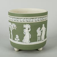 WEDGWOOD White On Green Jasperware Footed Cachepot