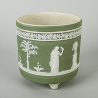 WEDGWOOD White On Green Jasperware Footed Cachepot