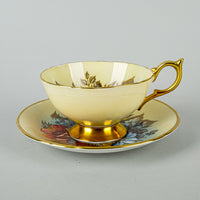 AYNSLEY Cup & Saucer JA Bailey Cabbage Rose Floral, Cream