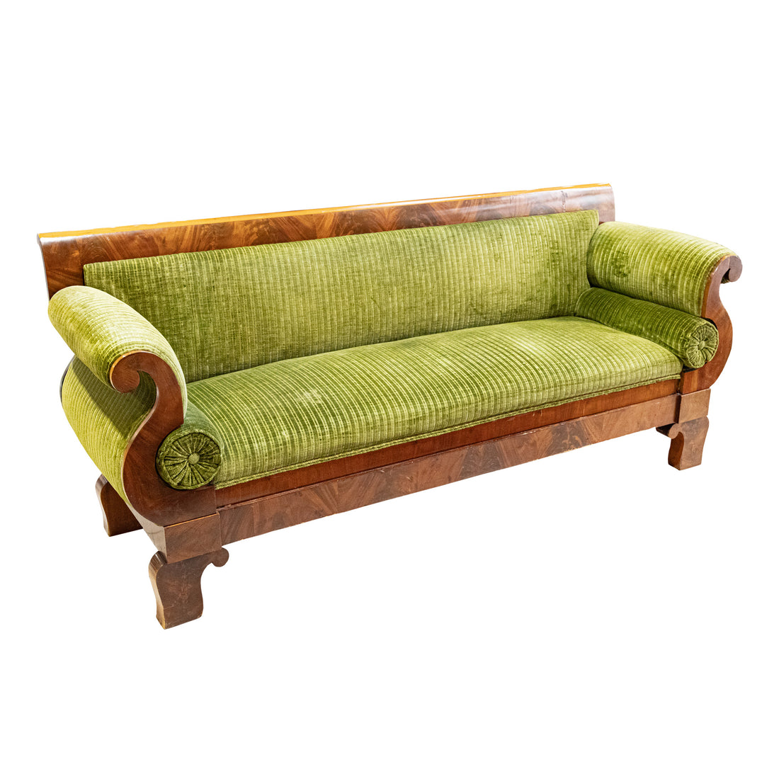 Vintage Biedermeier Style Sofa With Green Upholstery