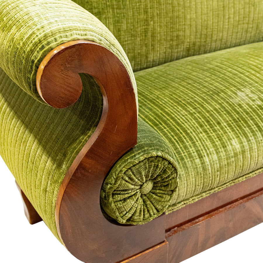 Vintage Biedermeier Style Sofa With Green Upholstery