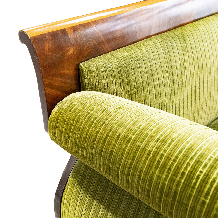Vintage Biedermeier Style Sofa With Green Upholstery