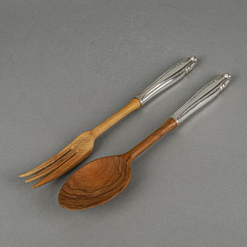 WALLACE Stradivari Sterling Handle Wooden Salad Servers