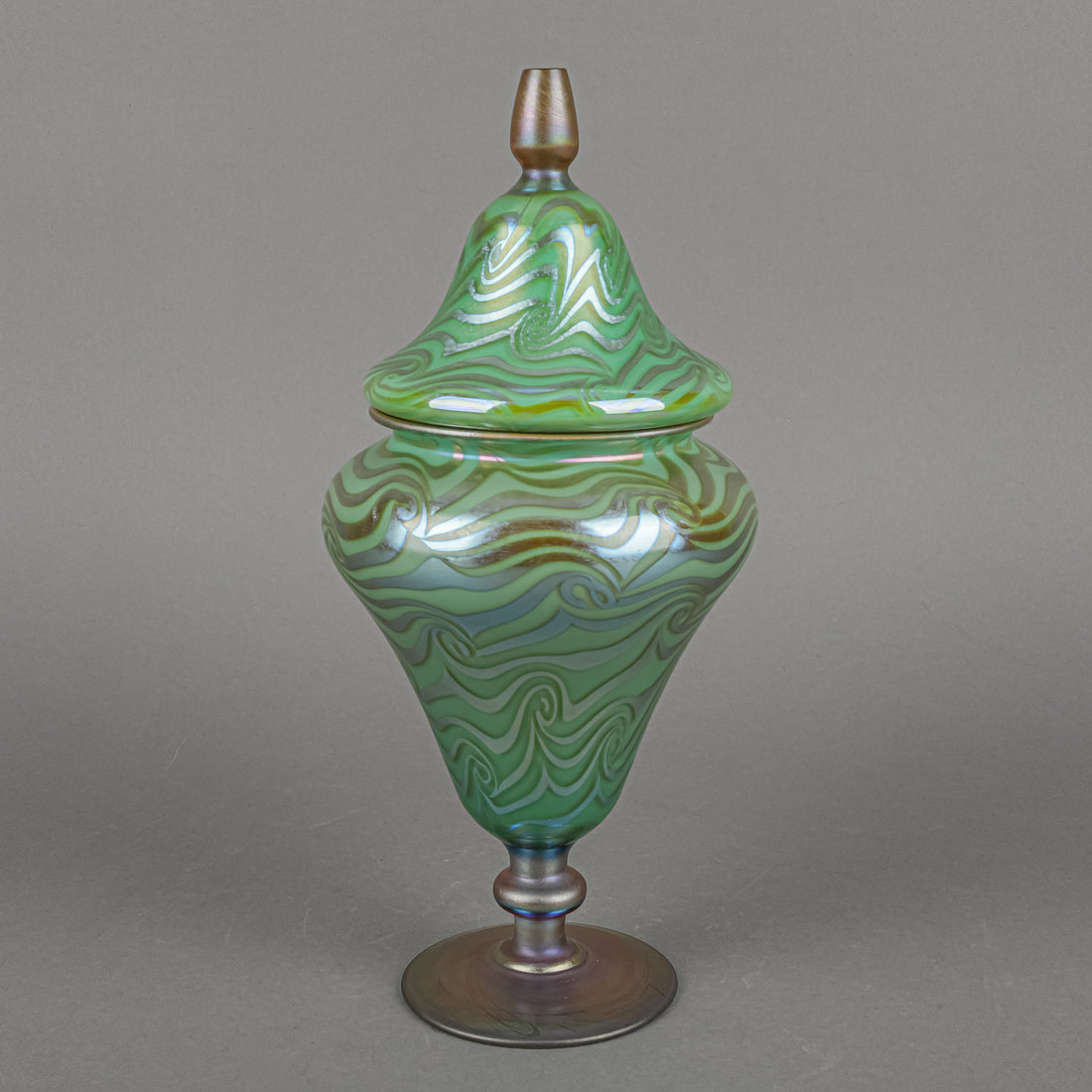 DURAND King Tut Art Glass Covered Jar Signed