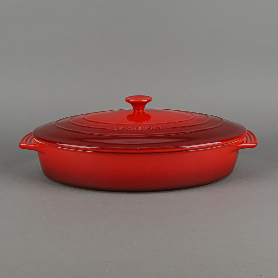 LE CREUSET Stoneware Oval Covered Casserole Red