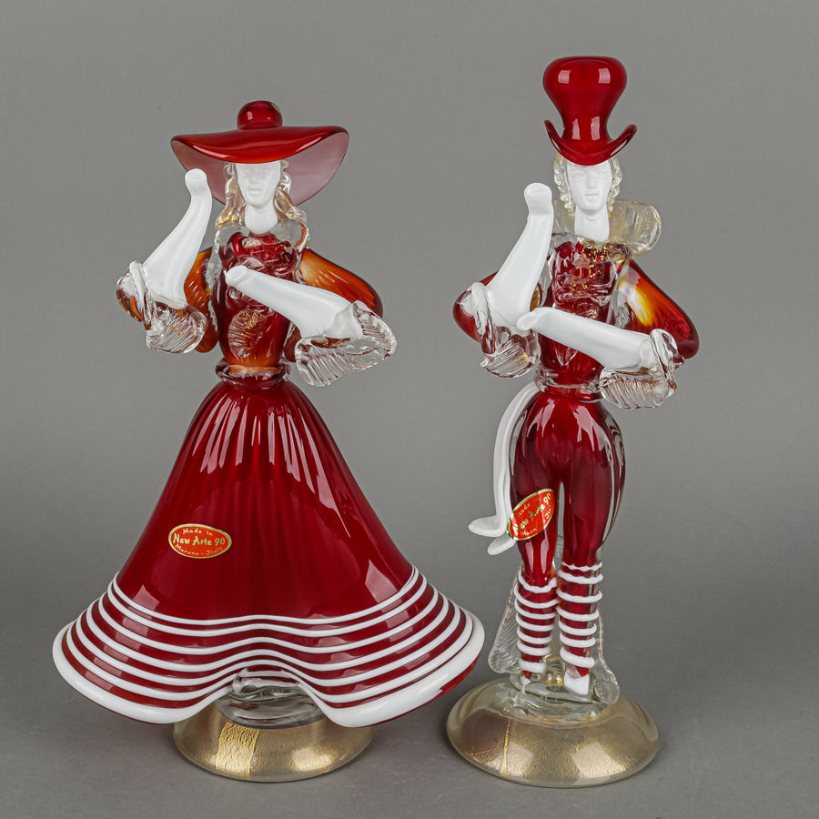 NEW ARTE 90 Murano Art Glass Fig Dancing Hat Couple Red 2Pcs