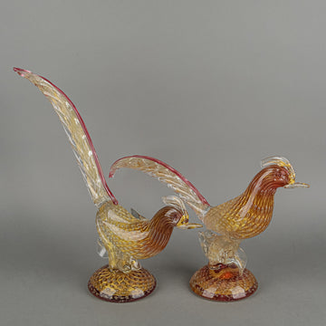 Murano Style Foglia D'oro Pheasant Fig Set Of 2