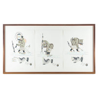 Peter Ragee (Cape Dorset, 1955) Framed Triptych Of Seal And Hunter