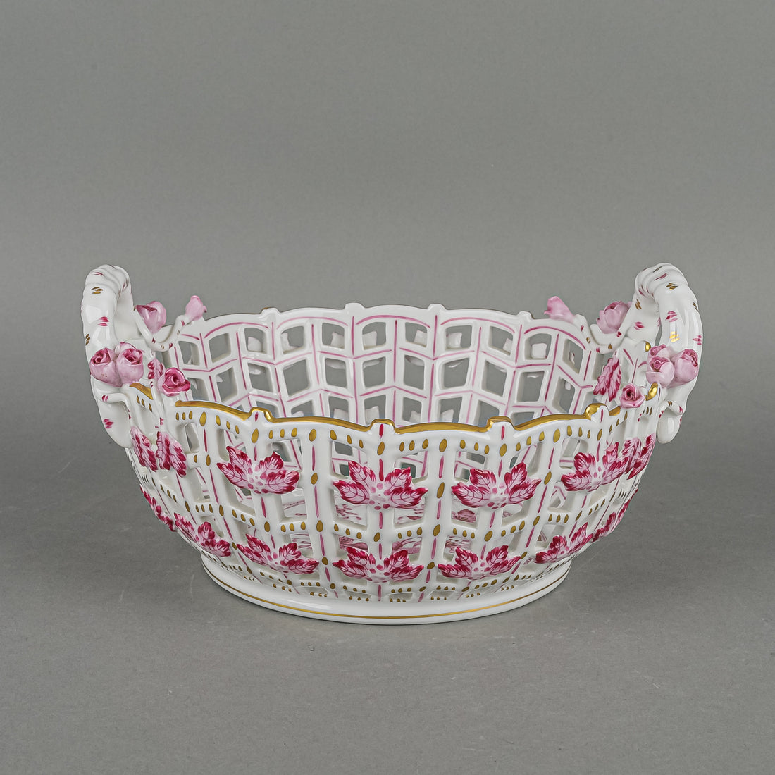 HEREND Indian Basket Pink Open Work/Pierced Basket