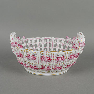 HEREND Indian Basket Pink Open Work/Pierced Basket