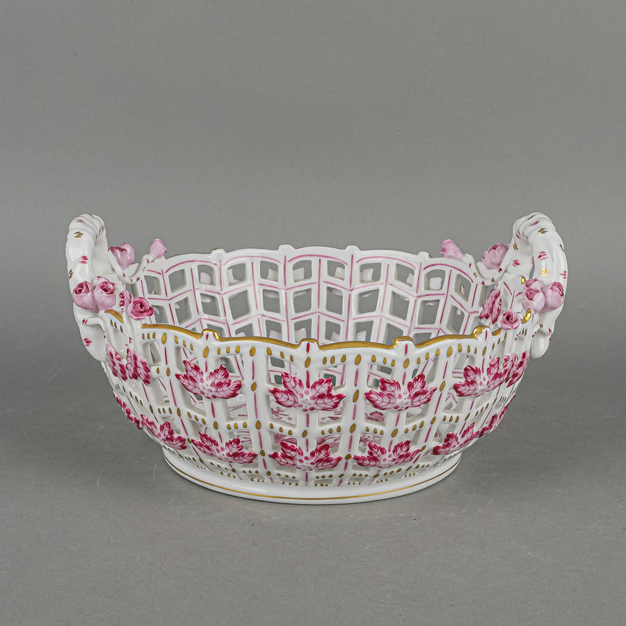 HEREND Indian Basket Pink Open Work/Pierced Basket