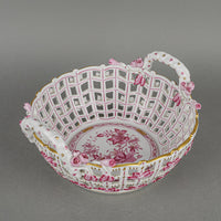 HEREND Indian Basket Pink Open Work/Pierced Basket