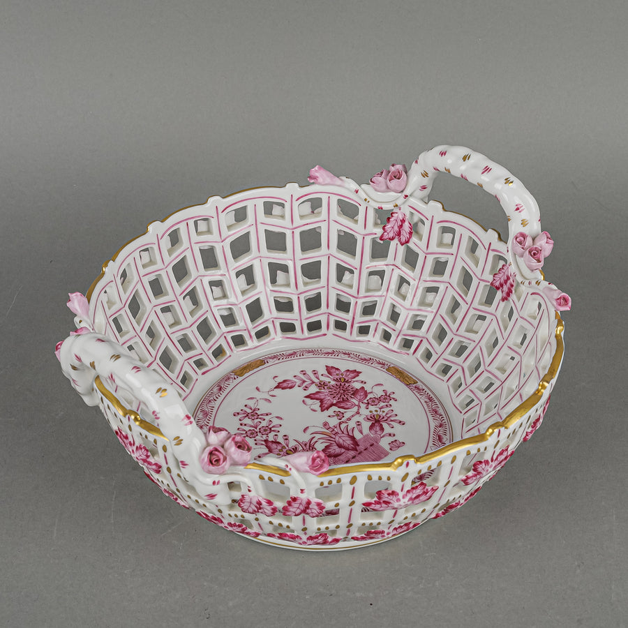 HEREND Indian Basket Pink Open Work/Pierced Basket