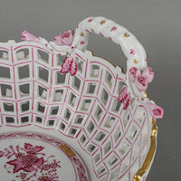 HEREND Indian Basket Pink Open Work/Pierced Basket