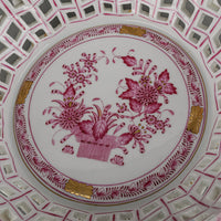 HEREND Indian Basket Pink Open Work/Pierced Basket