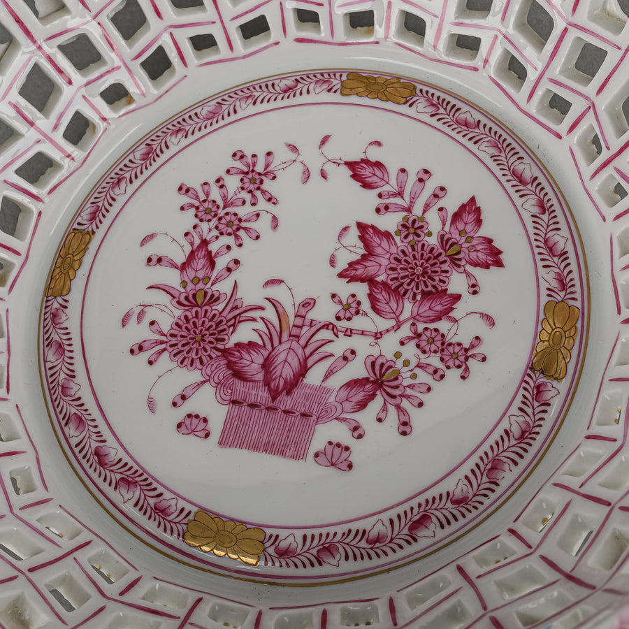 HEREND Indian Basket Pink Open Work/Pierced Basket