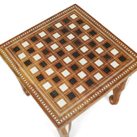 Inlaid Teak Chess Table With Chess Pieces
