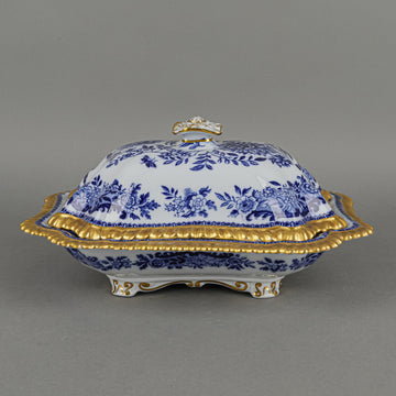 COPELAND SPODE Blue Floral Gold Trim Covered Serving Bowl