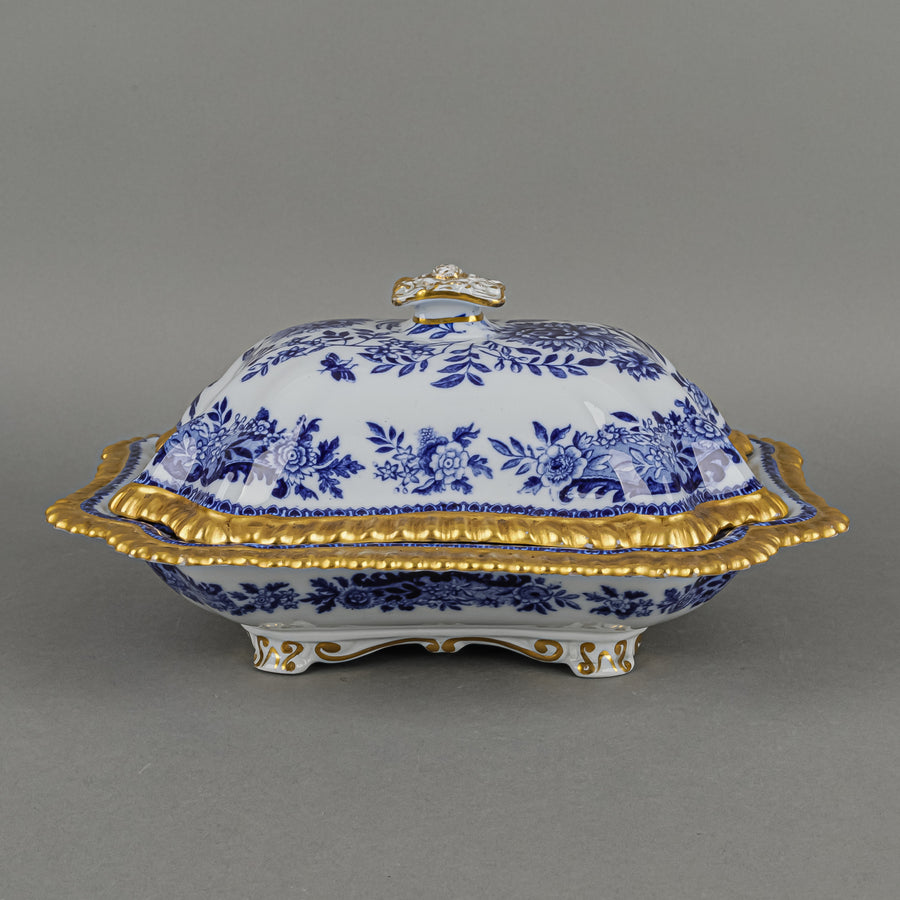 COPELAND SPODE Blue Floral Gold Trim Covered Serving Bowl