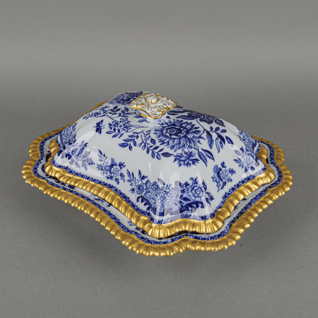 COPELAND SPODE Blue Floral Gold Trim Covered Serving Bowl