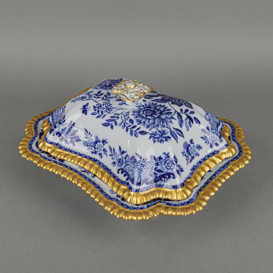 COPELAND SPODE Blue Floral Gold Trim Covered Serving Bowl