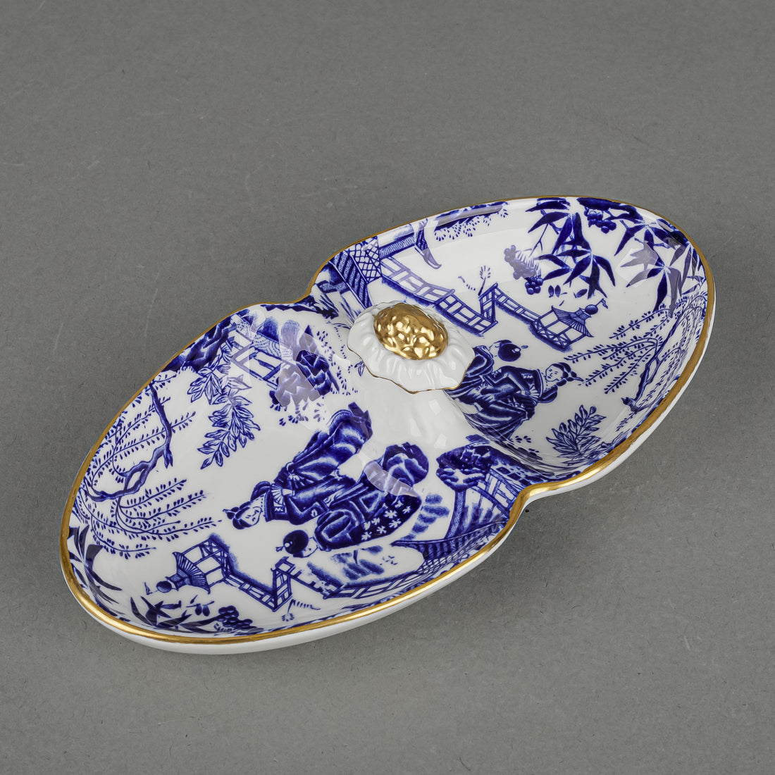 ROYAL CROWN DERBY Mikado 2 Section Relish Dish w/Handle