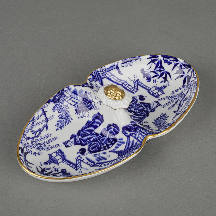 ROYAL CROWN DERBY Mikado 2 Section Relish Dish w/Handle