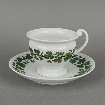 MEISSEN Full Green Vine Footed Cup & Saucer