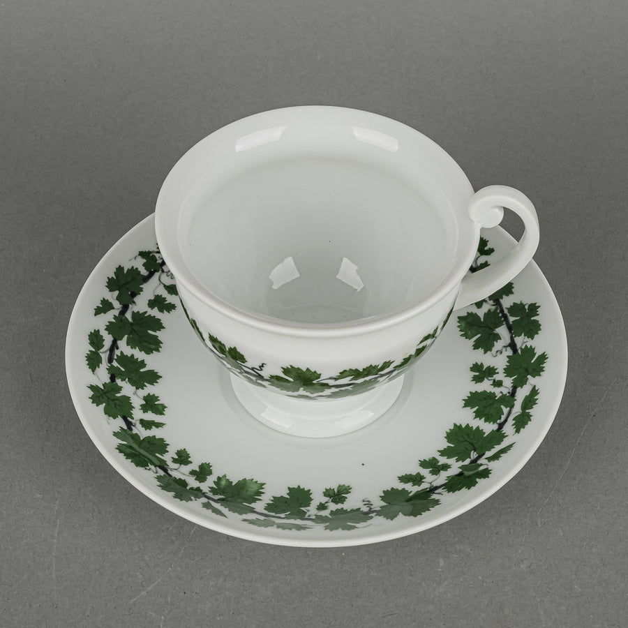 MEISSEN Full Green Vine Footed Cup & Saucer