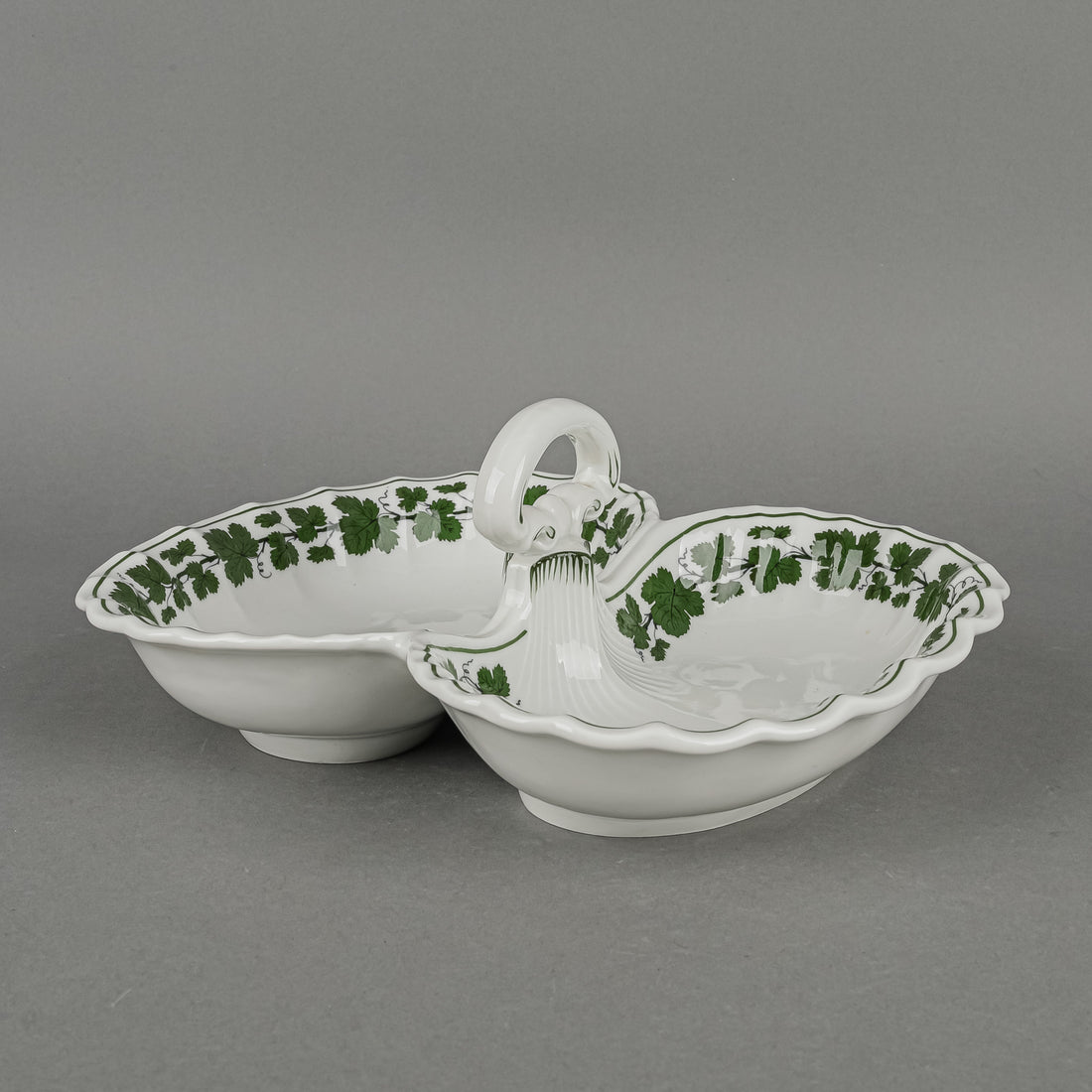MEISSEN Full Green Vine 2 Section Dish w/Handle