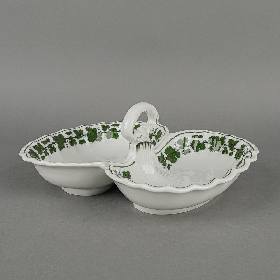 MEISSEN Full Green Vine 2 Section Dish w/Handle