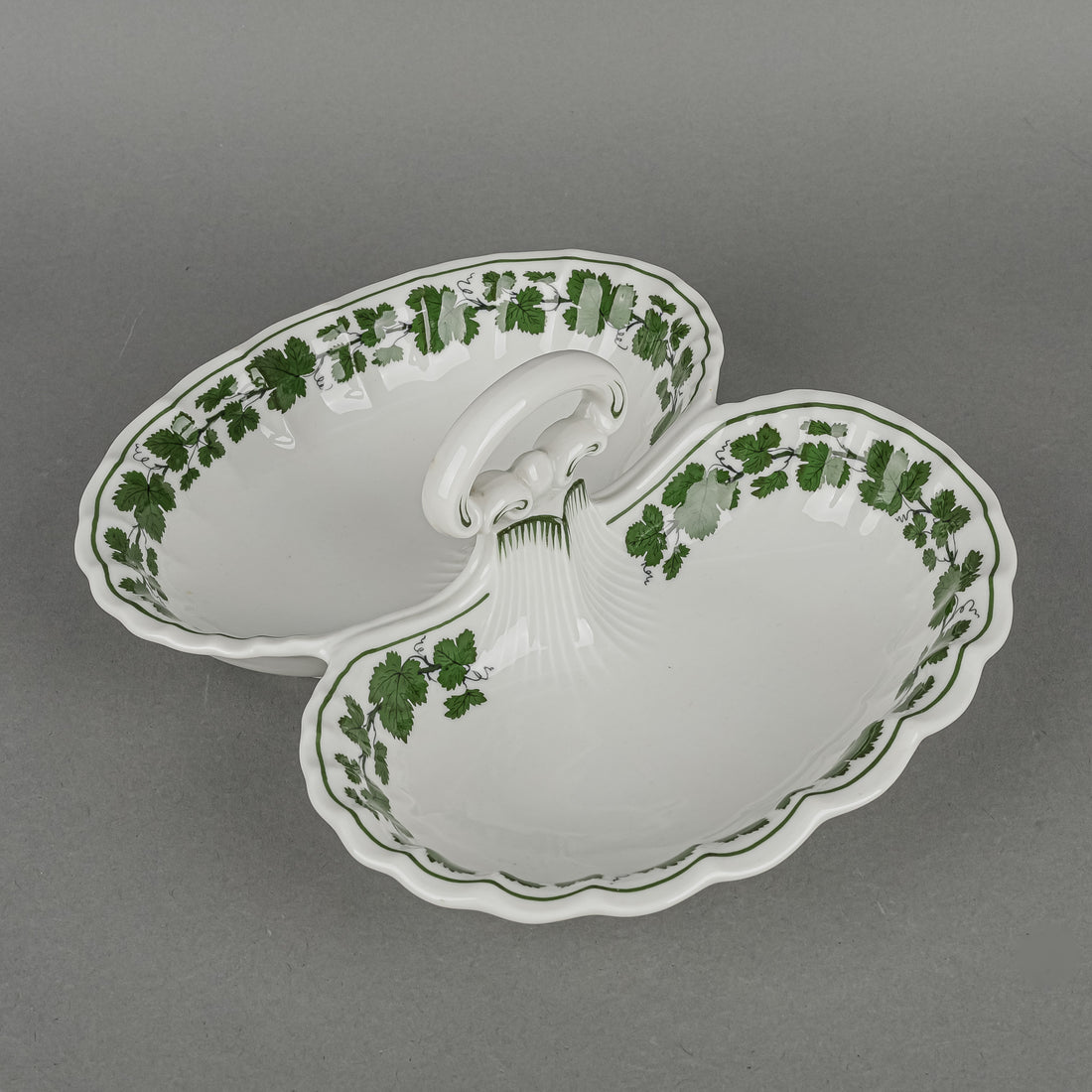MEISSEN Full Green Vine 2 Section Dish w/Handle