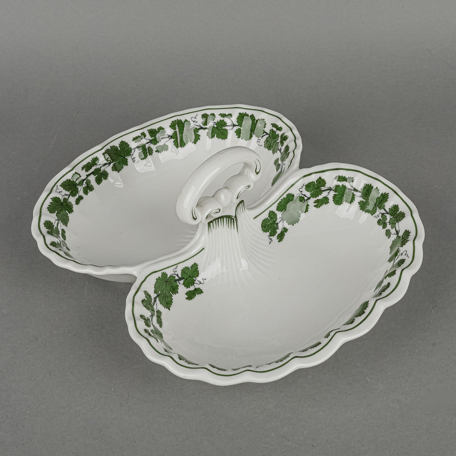 MEISSEN Full Green Vine 2 Section Dish w/Handle