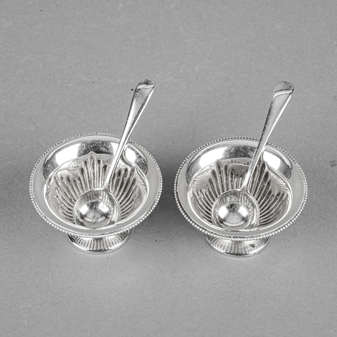 FENTON BROS Sterling Salt Cellars And Spoons Set Of 2 - 4 Pieces
