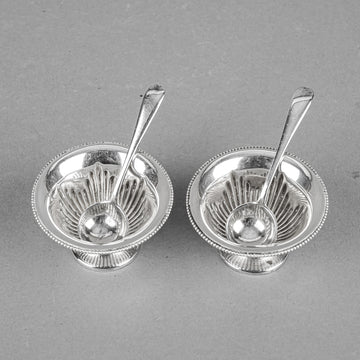 FENTON BROS Sterling Salt Cellars And Spoons Set Of 2 - 4 Pieces