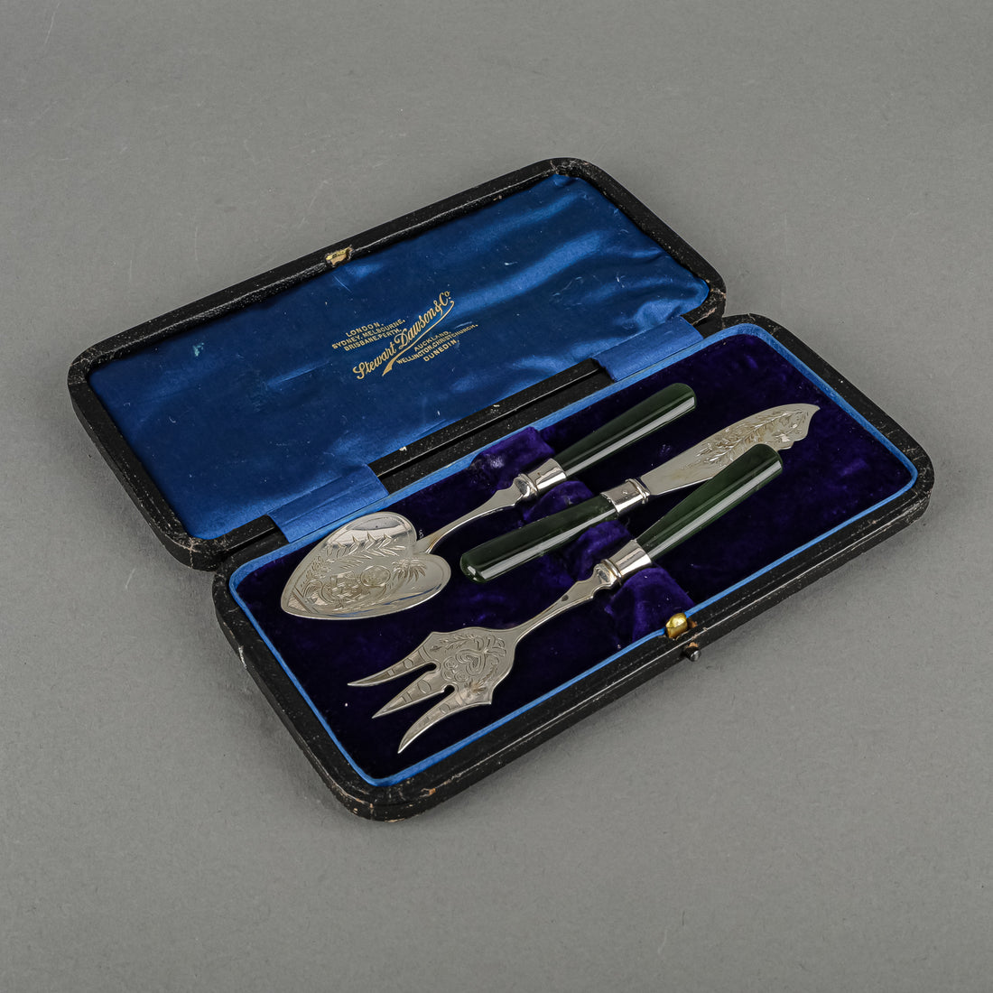 STEWART DAWSON & CO Stone Handle Sterling Breakfast Set 3pcs