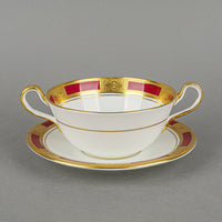 AYNSLEY Empress Maroon 8509 Cream Soup And Saucers Set of 10 Plus Extra