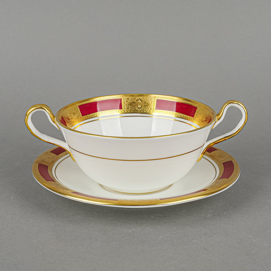 AYNSLEY Empress Maroon 8509 Cream Soup And Saucers Set of 10 Plus Extra