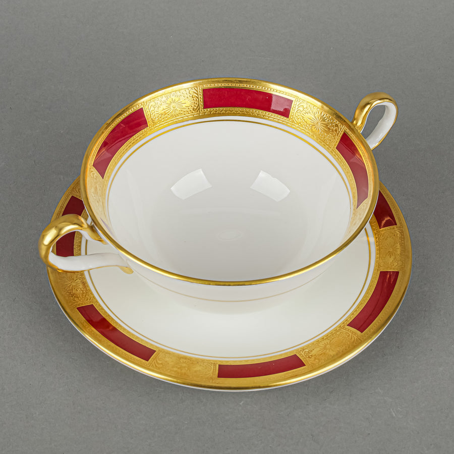 AYNSLEY Empress Maroon 8509 Cream Soup And Saucers Set of 10 Plus Extra