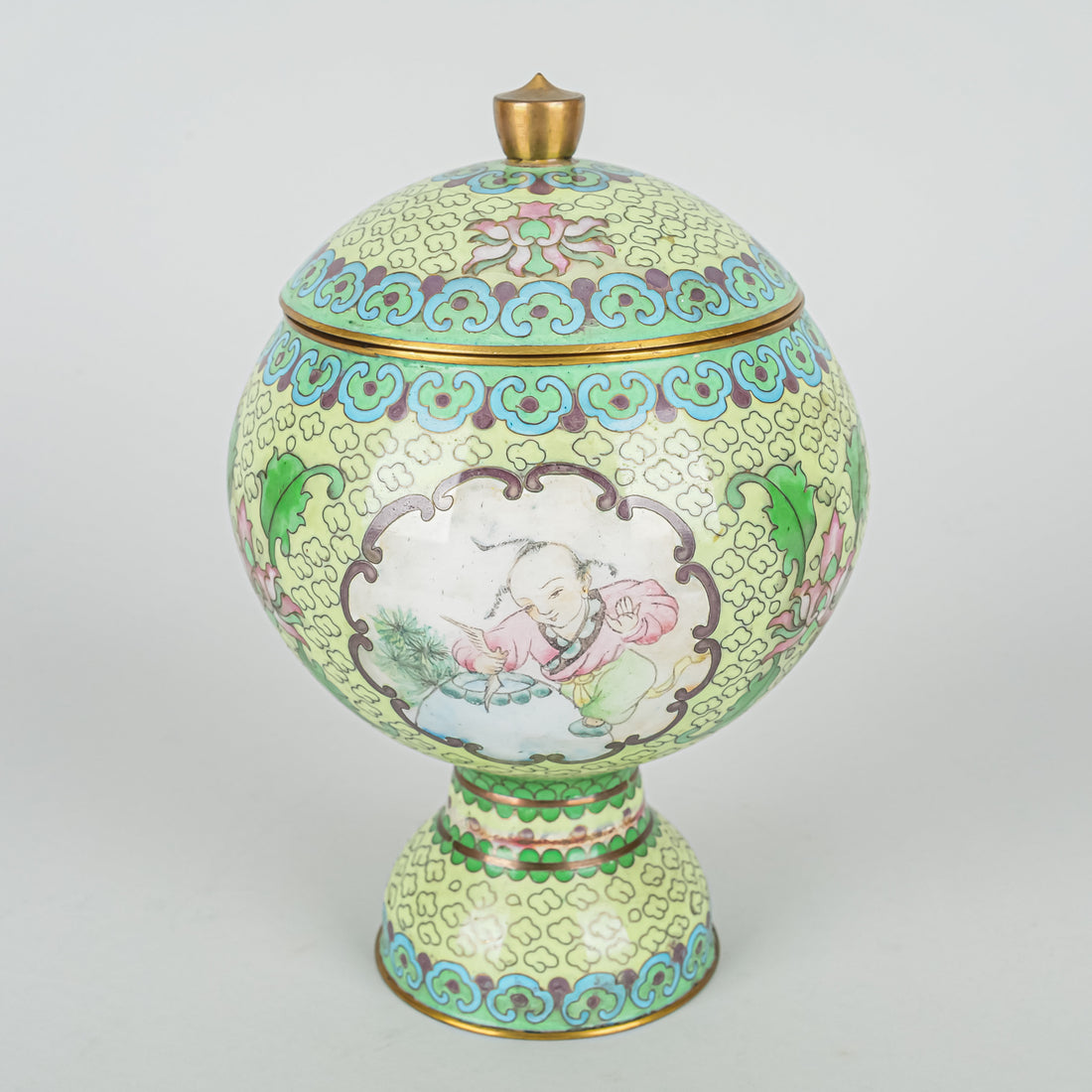 Asian Cloisonne Pedestal Jar With Lid