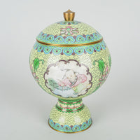 Asian Cloisonne Pedestal Jar With Lid