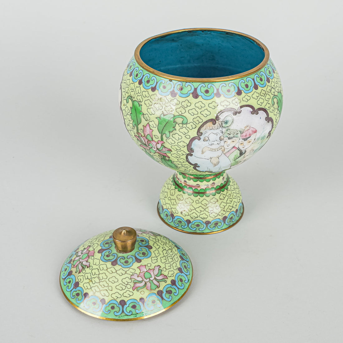 Asian Cloisonne Pedestal Jar With Lid