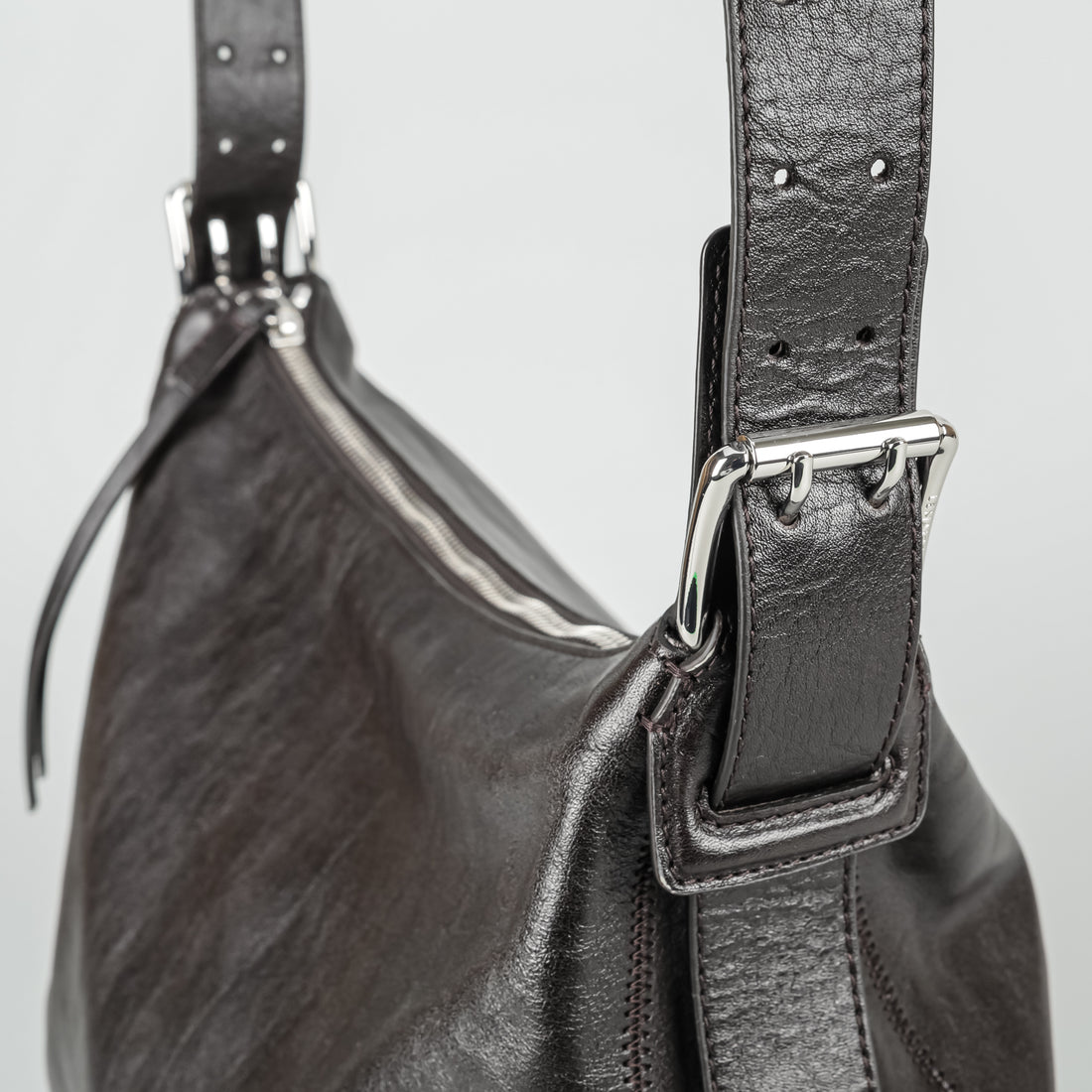 LEMAIRE Dark Brown Leather Belted Hobo Bag Handbag