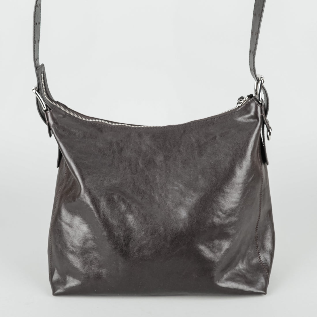 LEMAIRE Dark Brown Leather Belted Hobo Bag Handbag