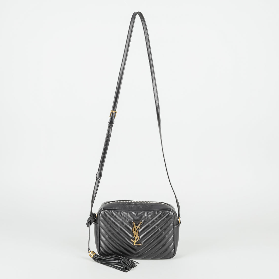 YVES SAINT LAURENT 2022 Black Leather Small "Lou" Handbag
