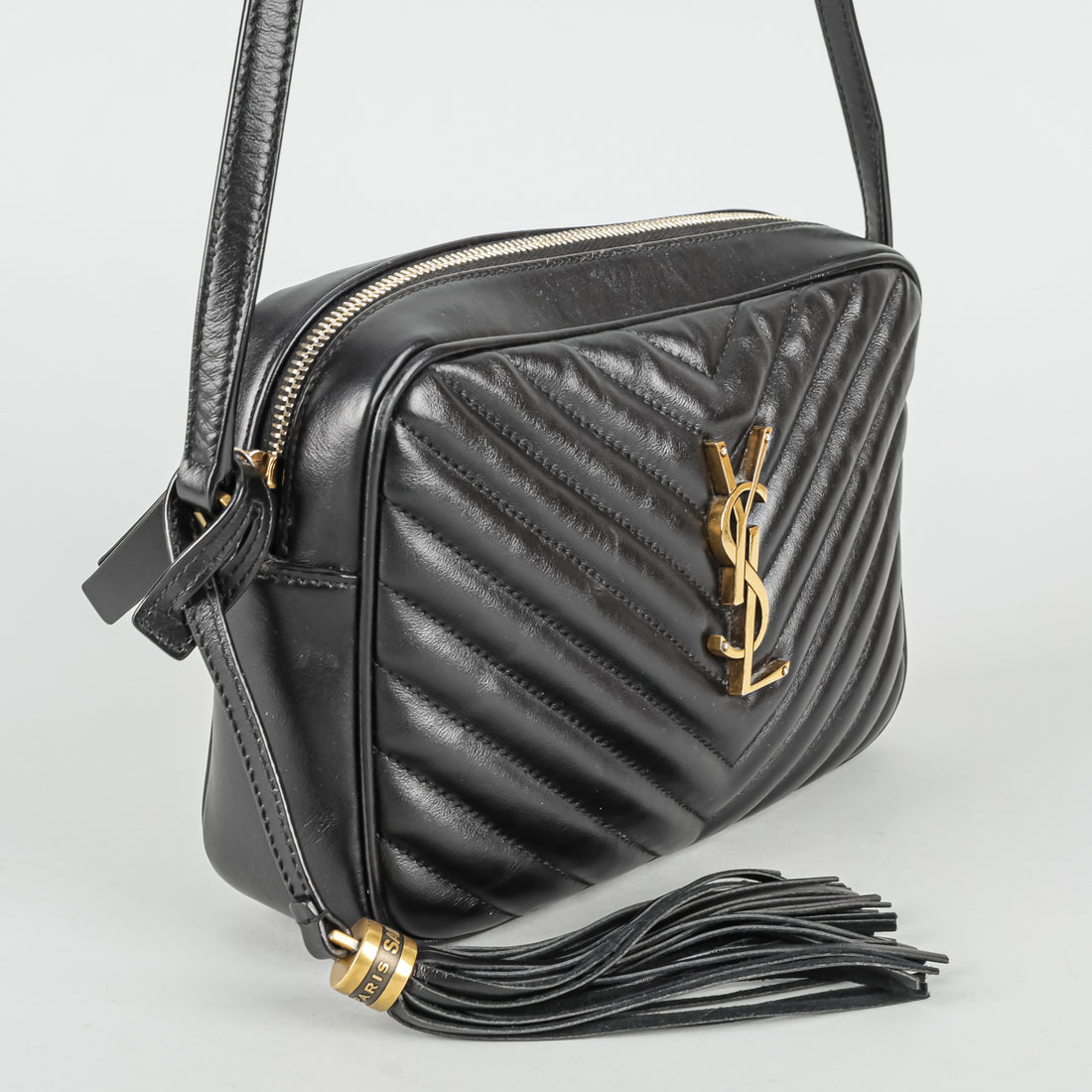 YVES SAINT LAURENT 2022 Black Leather Small "Lou" Handbag